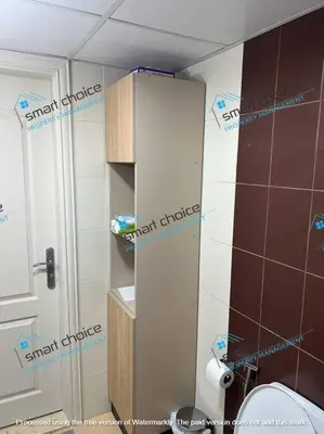 a bathroom with labeled descriptions of a bathroom with a toilet at fancy apartment gardens st 410 in Umm Uthainah