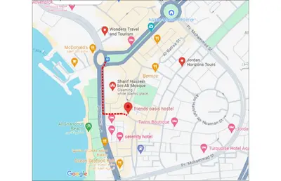 a map of the city of philadelphia with red dots at Friends Oasis in Aqaba