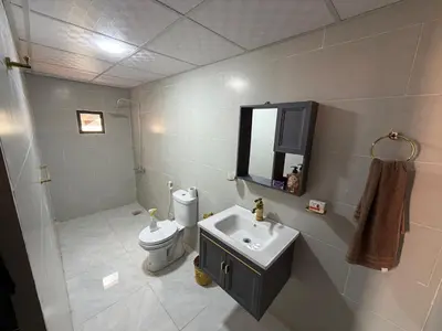 a bathroom with a sink and a toilet and a mirror at Bedouin Nature Camp in Wadi Rum