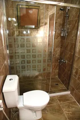 a bathroom with a toilet and a shower at Karam Inn in Aqaba