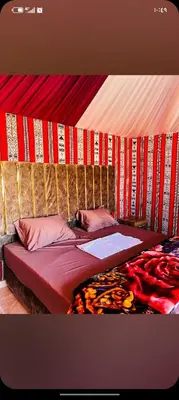 a bedroom with a canopy with two beds in it at Wadirum winter in Wadi Rum