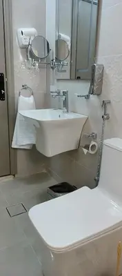 a bathroom with a white sink and a toilet at Petra Desert Hotel in Wadi Musa