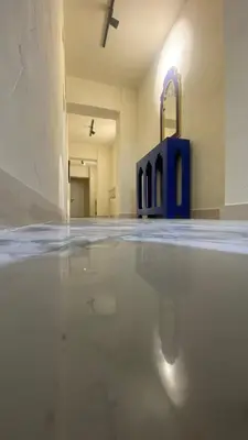 an empty room with a blue and white altar at Amman Trail Hotel & Studios in Amman