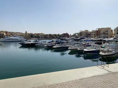 a bunch of boats are docked in a harbor at Talabay Top cosy 3 bedroom apartment in Aqaba