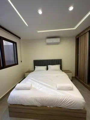 a bedroom with a large white bed with two pillows at X/ Antica jabalal-lwebdeh in Amman
