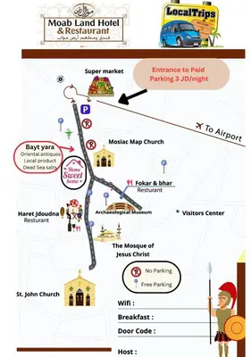 a map of the magic land hotel and restaurant at Moab Land Hotel in Madaba