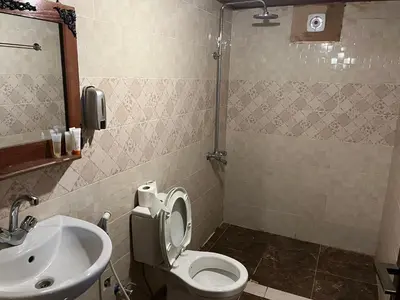a bathroom with a toilet and a sink at Rum Bacific camp in Wadi Rum
