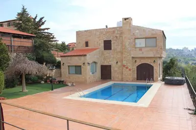a house with a swimming pool in front of it at Horizon 2 Cozy Villa in Amman