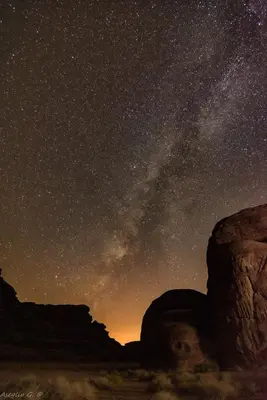 a starry night with the milky way in the desert at Moon shine camp in Wadi Rum