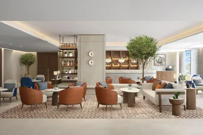 a rendering of a lobby with couches and tables at The Westin Saraya Aqaba Resort & Spa in Aqaba