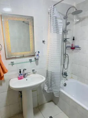 a bathroom with a sink and a shower and a tub at Cozy 2 bedroom apartment in Amman