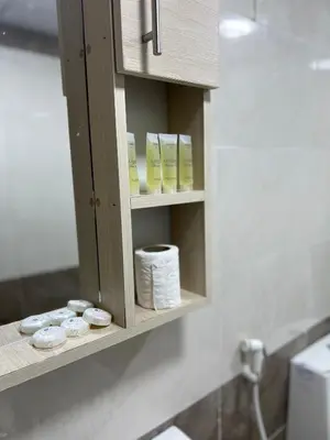 a cabinet with rolls of toilet paper in a bathroom at Bright Stars Camp in Disah