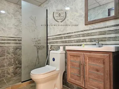a bathroom with a toilet and a sink at RUM lUXURY ELEGANCE CAMP in Wadi Rum