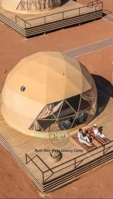 a rendering of a round tent with people on a beach at RUM STAR VIEW BUBBLES lUXURY CAMP in Wadi Rum