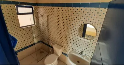 a bathroom with a toilet and a sink and a mirror at citadel mountain sun guest house in Amman