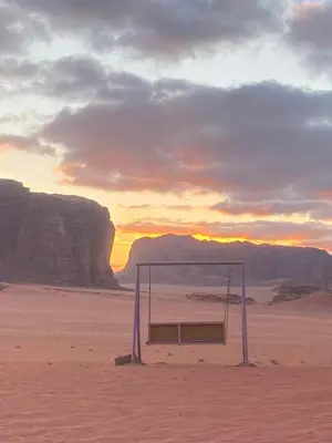 a soccer goal in the middle of the desert at The heartbeat of the desert and the stars in Wadi Rum