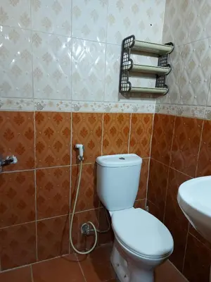 a bathroom with a toilet and a sink at الدونق in Amman