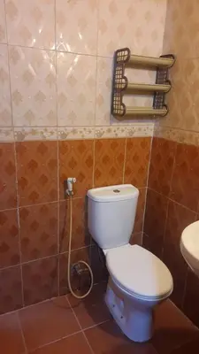 a bathroom with a toilet and a sink at الدونق in Amman