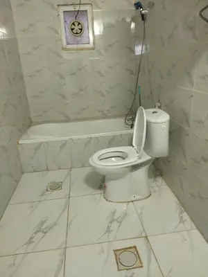 a white bathroom with a toilet and a bath tub at شقة مفروشة في عجلون رأس منيف in Ajloun