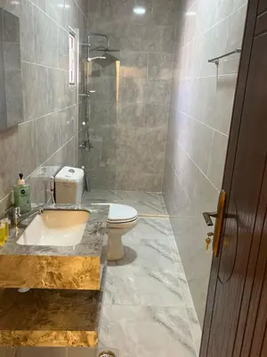 a bathroom with a sink and a toilet and a shower at Mountain Echo Inn in Taiyiba