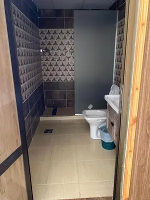 a bathroom with a shower and a toilet and a sink at Laurana Rum Luxury Camp in Wadi Rum