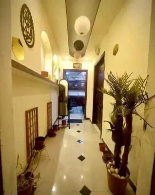 a hallway with potted plants in a building at Falcon Real Estate in Amman