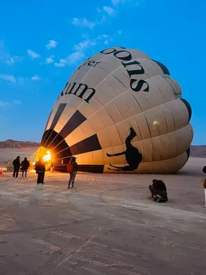 a large hot air balloon in the desert at Wadi Rum Quiet luxury camp in Wadi Rum