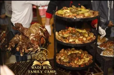 a group of different food items on a table at RUM FAMiLY BUBBLES &BEDOUIN CAMP in Wadi Rum