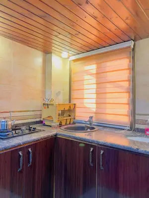 a kitchen with a sink and a wooden ceiling at Bedouin House in Jurf ad Darāwīsh