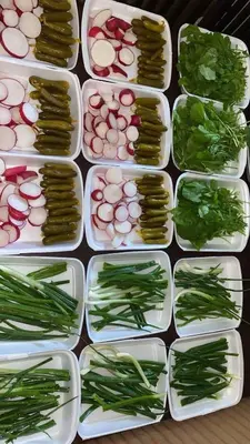 a group of plastic containers filled with different types of vegetables at ايدون هاوس in Aydūn