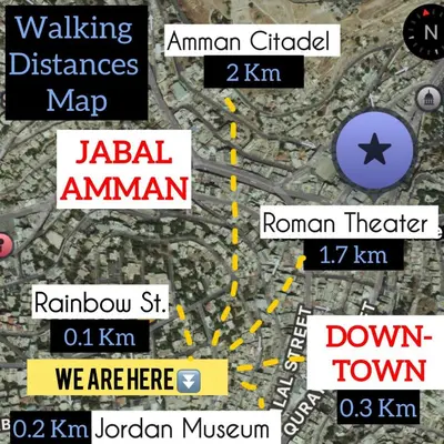 a map of jadal amman and roman town at Modern Studio Apartment Near Downtown, breathtaking view! in Amman