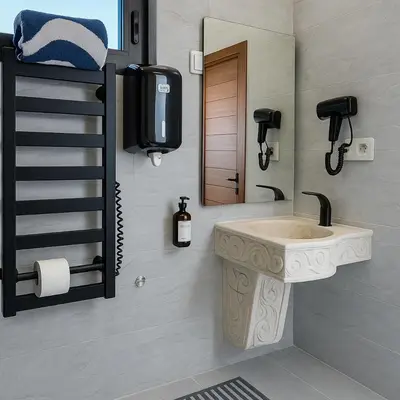a bathroom with a sink and a mirror at Jordan Castle Resort in Irbid