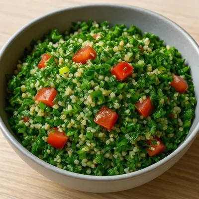 a bowl filled with peas and tomatoes on a table at سونا موتل in Sūf