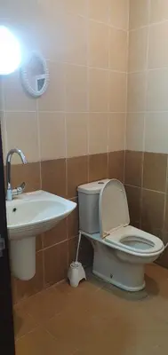 a bathroom with a toilet and a sink at swahmaya apartments for rent in Sowayma