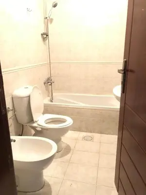 a bathroom with a toilet and a bath tub at Apartment in the heart of Amman in Amman