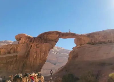 a group of animals standing on the side of a rock formation at مخيم نجوم رم in Maḩaţţat Dīsah
