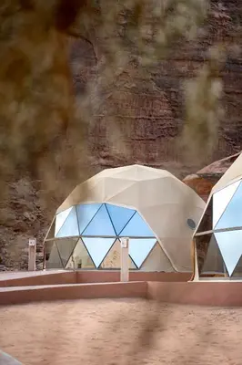 a rendering of a building with blue windows at Terra Nova Camp in Wadi Rum