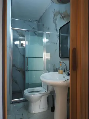 a bathroom with a toilet and a sink at Beit Philodemus 2 in Um Qeis
