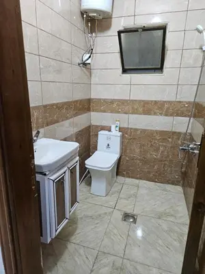 a bathroom with a toilet and a sink and a mirror at غصن الزيتون in Ajloun