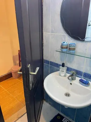 a bathroom with a sink and a mirror at Furnished one bedroom apartment in Amman