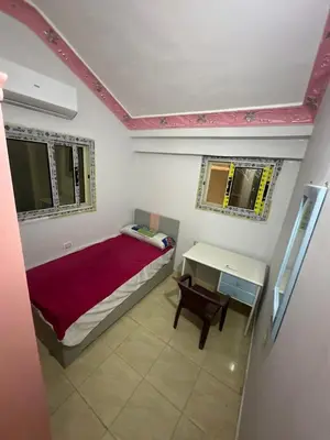 a small bedroom with a bed and a desk at Ok apartment in Petra