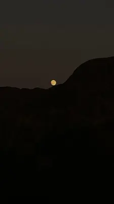 a full moon rising over a mountain at night at Shadow of Rum camp in Wadi Rum