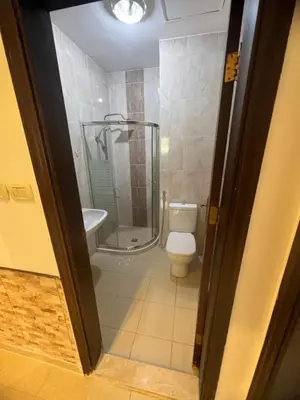 a bathroom with a shower and a toilet and a sink at عبدون الشمالي in Amman