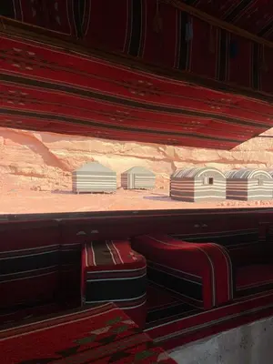 a pile of luggage sitting on top of a shelf at Nayef camp wadi Rum in Wadi Rum