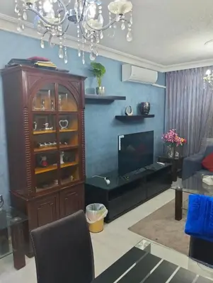 a living room with a entertainment center and a television at عمان in Amman