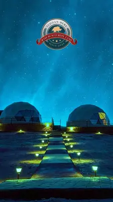 a painting of two domes with lights at night at WADI RUM EUROPE lUXURY CAMP in Wadi Rum