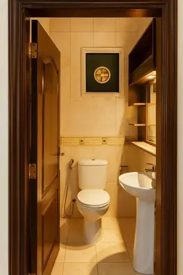 a bathroom with a toilet and a sink at The Central Family Apartment in Amman