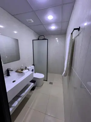 a bathroom with a toilet and a sink and a mirror at Dania Luxury Camp in Wadi Rum