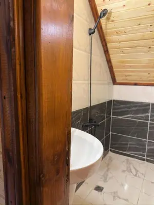 a bathroom with a sink and a toilet in it at شاليه وكوخ البركه Albarakah chalets in Ajloun