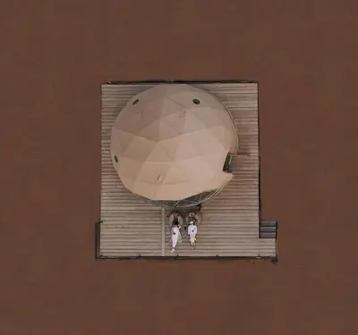 two dogs standing in a window of a room at BUBBLE lUXURY RUM JNOPE CAMP in Wadi Rum